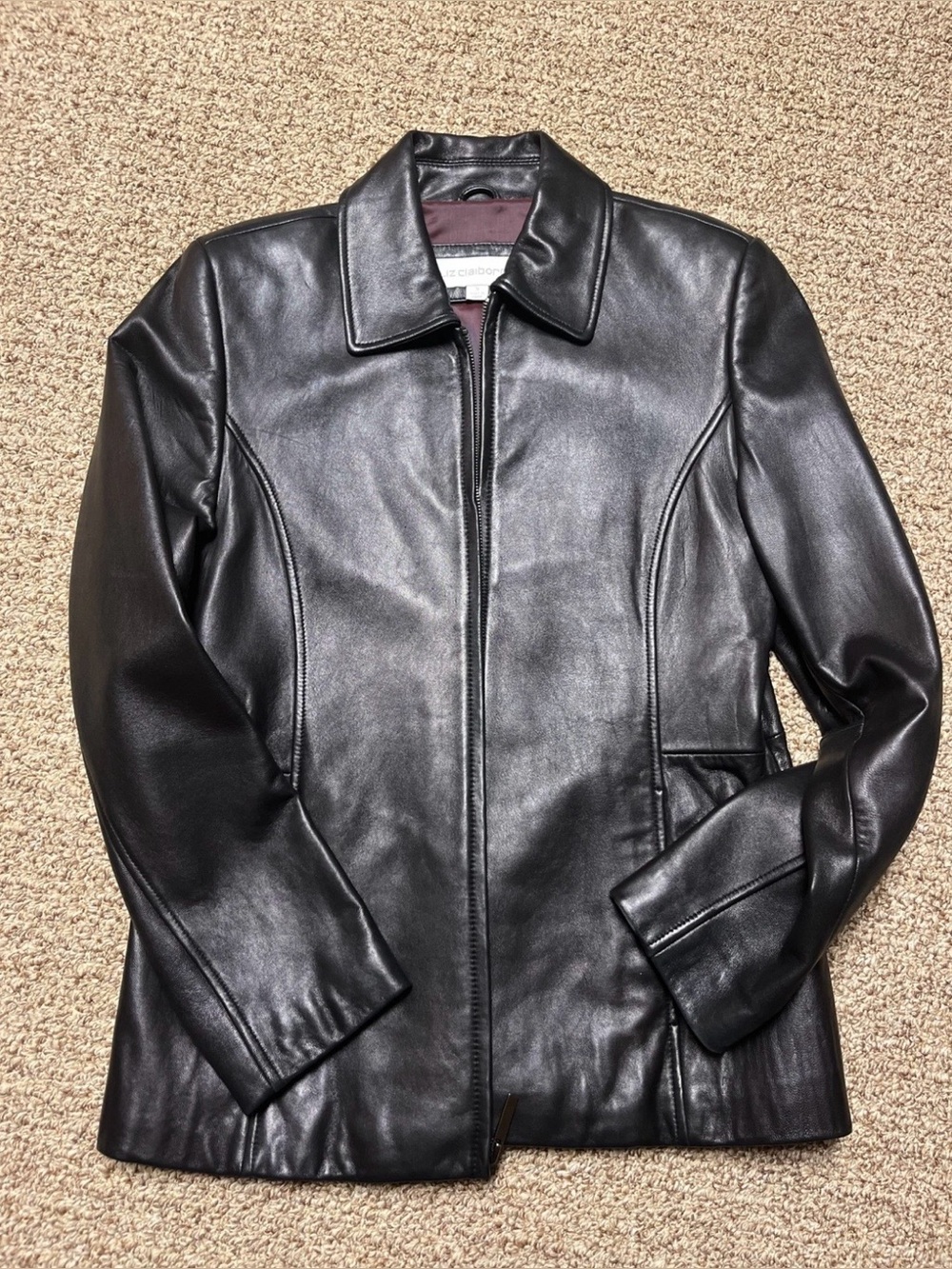Vtg Calvin KLEIN  Women’s BLACK Buttery SOFT LEATHER POCKET ZIP UP JACKET Coat S